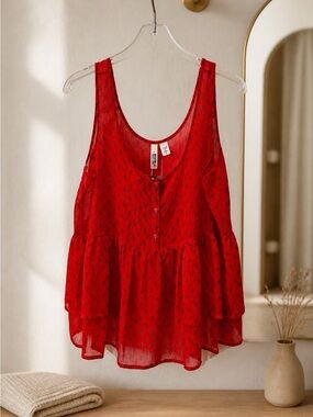 Route 66 Red Sheer Ruffle Sleeveless Blouse NWT